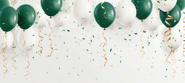 fondo de celebración vectorial con globos verdes y blancos confeti dorado y cintas en telón de fondo gris claro para la decoración de la fiesta de cumpleaños elemento de diseño ilustración