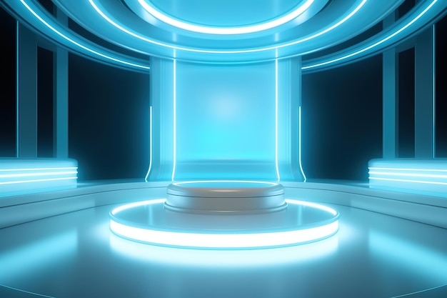 El fondo central en blanco del escenario futurista y limpio