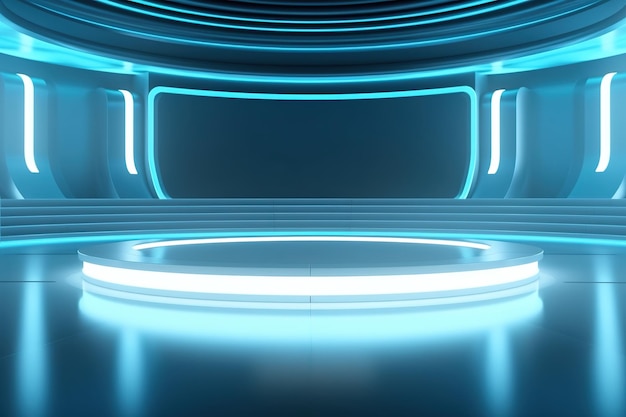 El fondo central en blanco del escenario futurista y limpio
