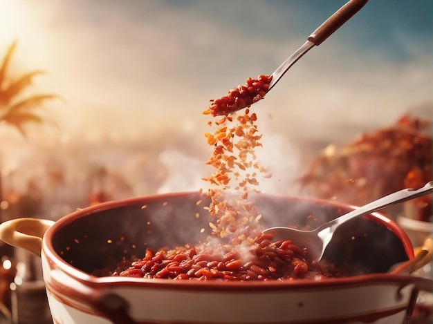 Fondo de chile en el aire para publicidad de alimentos generada por IA