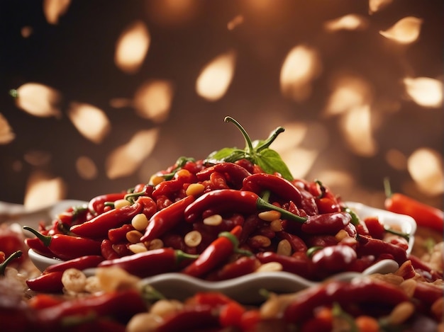 Fondo de chile en el aire para publicidad de alimentos generada por IA