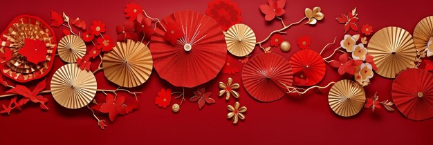 Foto fondo chino rojo con decoraciones doradas