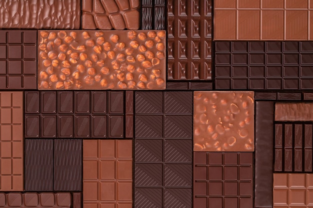 Fondo de chocolate de deliciosas barras vista superior