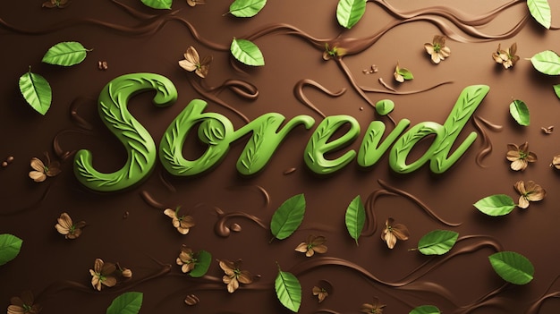 Fondo de chocolate con flores y rizos y fuentes