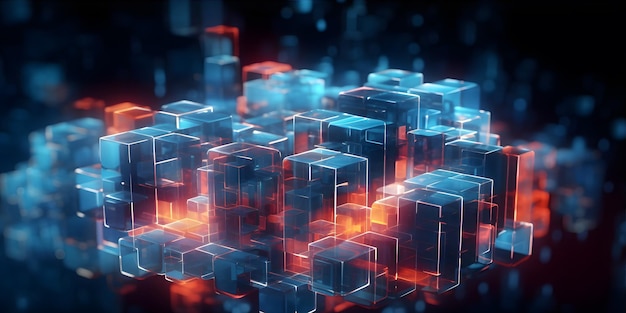 Fondo del ciberespacio futurista Estilo 3D de procesamiento de datos Tecnología futurista Cubos coloridos
