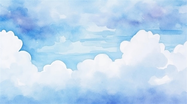 Foto fondo de cielo de acuarela con nubes ilustración en acuarela dibujada a mano