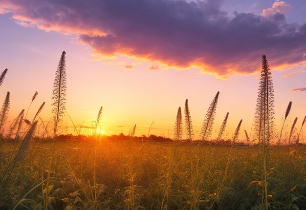 Fondo de cielo al atardecer con malezas