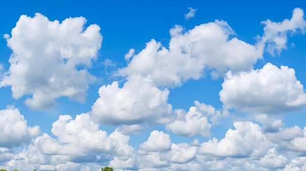 Fondo de cielo azul con nubes cúmulos