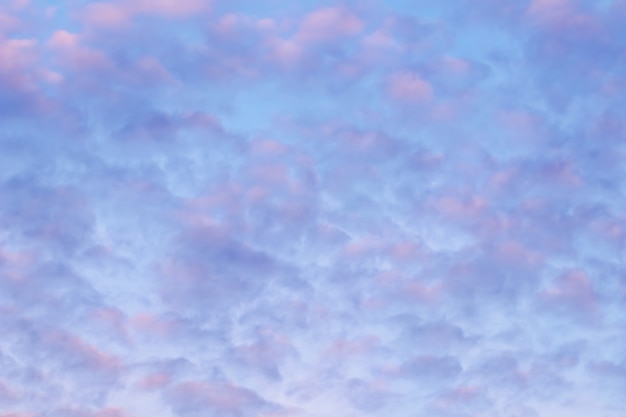 Foto fondo de cielo azul con nubes rosadas al atardecer