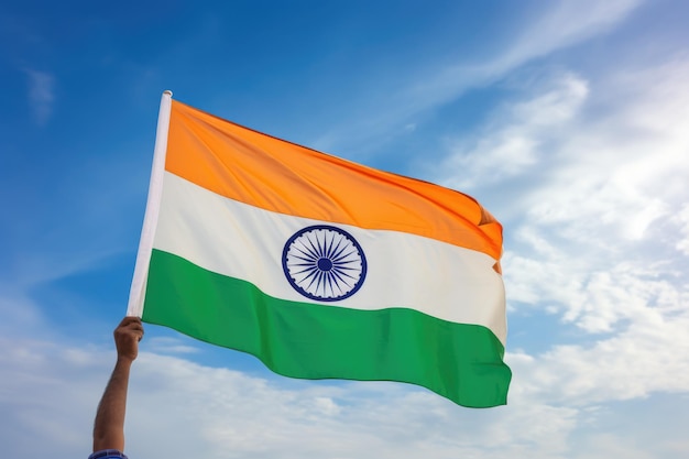 Fondo del cielo Bandera ondeante Independencia india Generativo ai