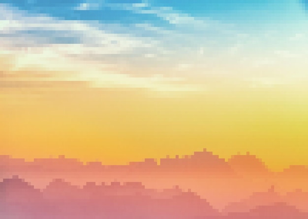 Fondo de cielo crepuscular en pixel art Art Illustration