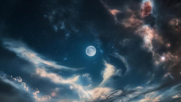 Fondo cielo nocturno con estrellas luna y nubes elementos de esta imagen proporcionada por la NASA
