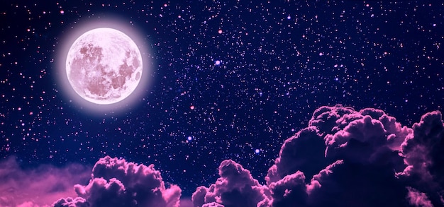 Fondo cielo nocturno con estrellas y luna y nubes