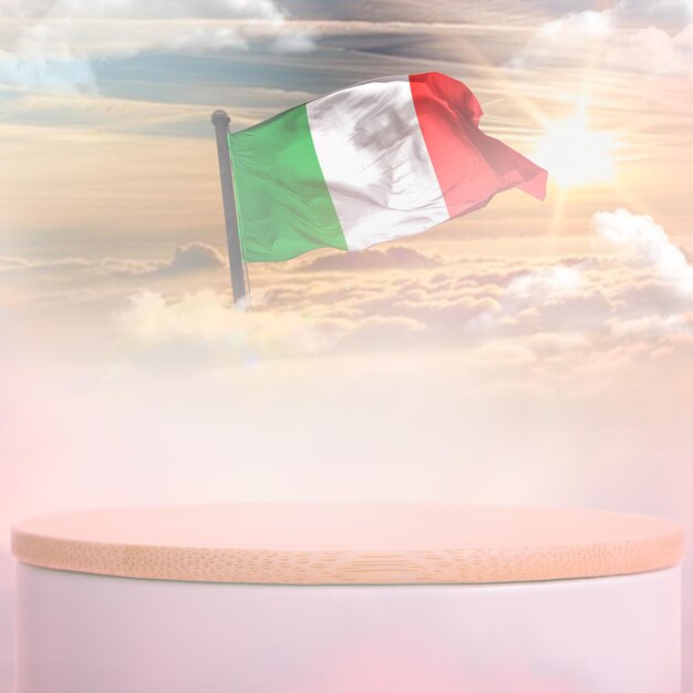 Un fondo de cielo de nube de podio de bandera de italia