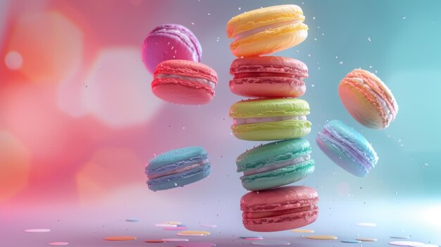 Foto el fondo del cielo pastel de arco iris del comercial de macarrones ai generativa