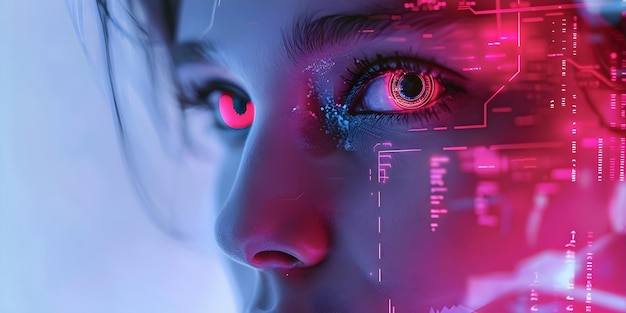 Fondo de ciencia ficción borroso con una chica cyborg abstracta que muestra tecnología moderna e inteligencia artificial Concepto de ciencia ficción abstracta Tecnología cyborg Inteligencia artificial