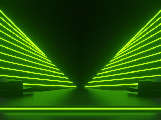 Fondo científico negro en 3D con luces de neón verdes