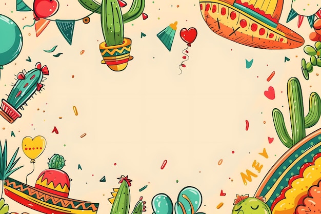 Fondo de Cinco de Mayo con elementos tradicionales mexicanos