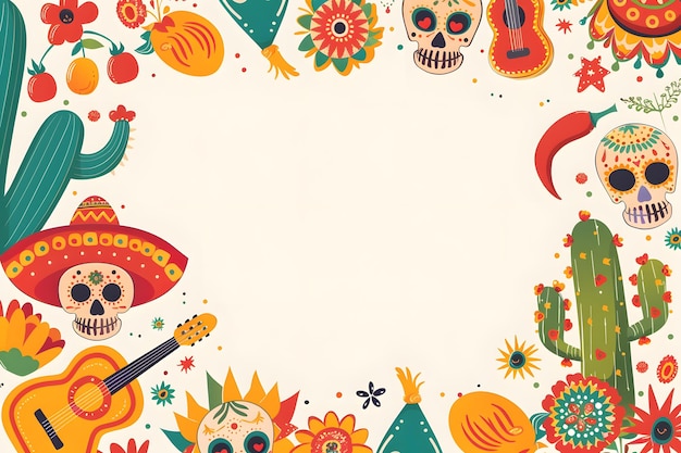 Fondo de Cinco de Mayo con elementos tradicionales mexicanos