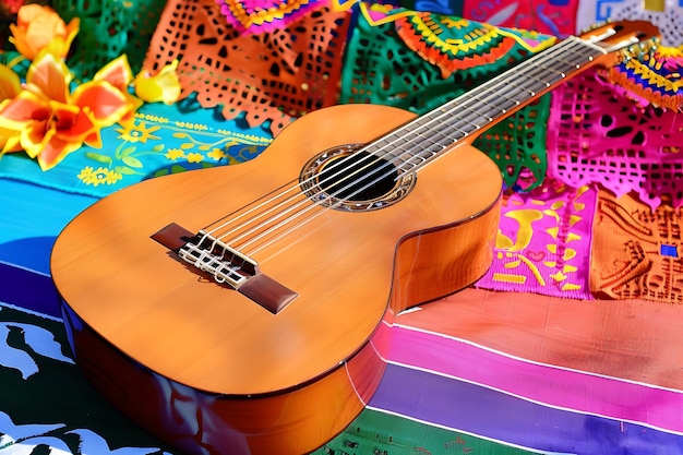 Foto fondo de cinco de mayo con instrumentos y banderas