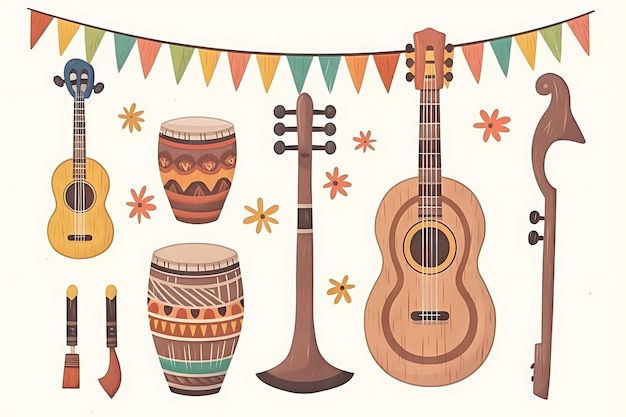 Foto fondo de cinco de mayo con instrumentos y banderas