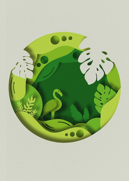 fondo de círculo verde y blanco con pájaros verdes en él en papel