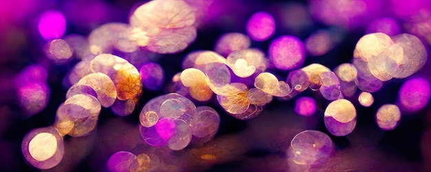 Fondo con círculos amarillos y morados con efecto bokeh