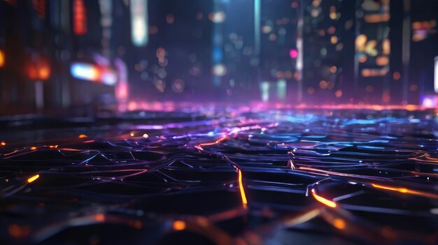 fondo de la ciudad avanzada con concepto de cyberpunk de color púrpura