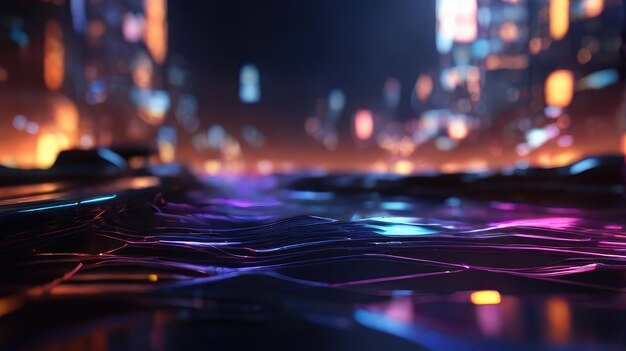 fondo de la ciudad avanzada con concepto de cyberpunk de color púrpura