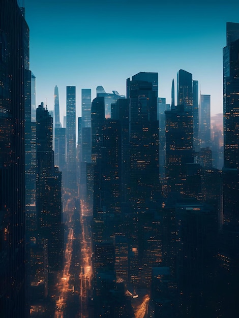 Fondo de ciudad de edificio futurista Paisaje de ciudad y carretera en arte de ilustración de ai generativo de luz diurna cinematográfica