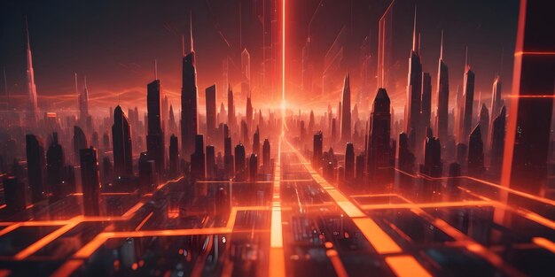 Fondo de la ciudad futurista roja luz de brillo moderno 3