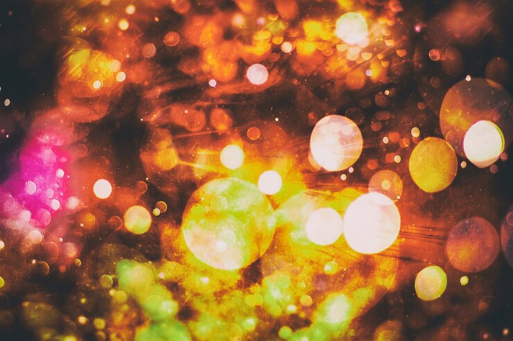 Foto fondo claro borroso abstracto, fondo abstracto elegante festivo con luces bokeh y estrellas
