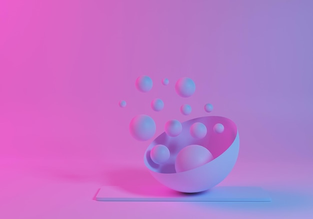fondo claro con un semicírculo con bolas rosas y azules
