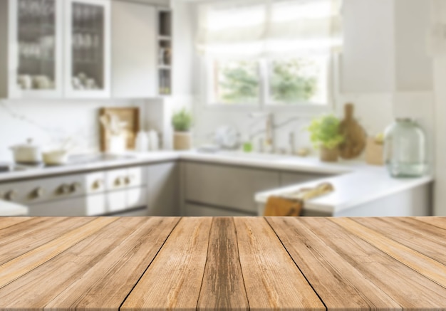 Foto fondo de cocina de mesa vacía de tablero de madera