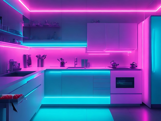 fondo de cocina de neón suave y limpio futurista