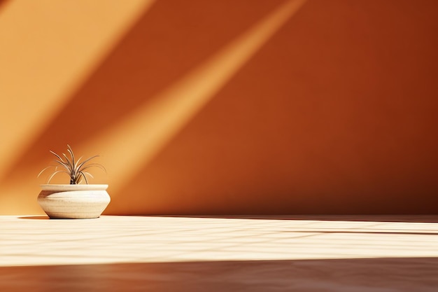 El fondo de colocación de productos mínimos con sombra de palma en la pared de yeso La arquitectura de verano de lujo La estética interior La maqueta de la plataforma de productos creativos