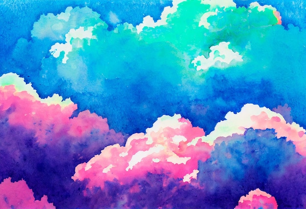 Foto fondo de color de agua nubes y cielo pintura de mano de arte abstracto