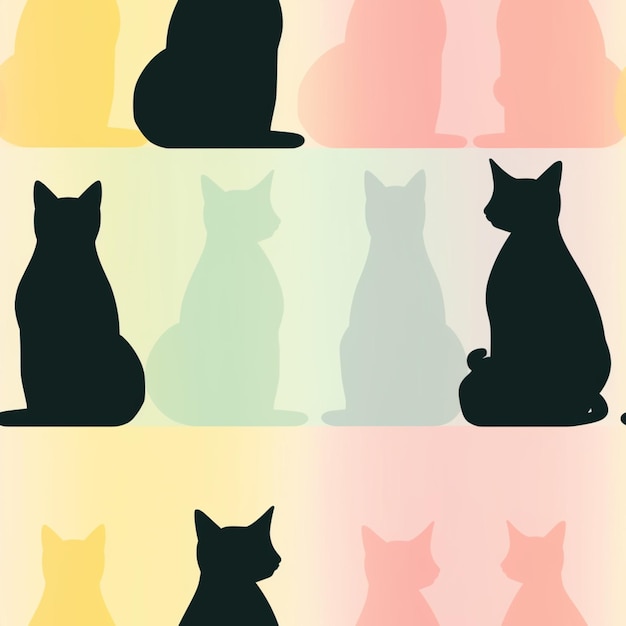 Un fondo de color arcoíris con gatos negros.