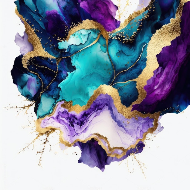 Fondo de color de brillo dorado y violeta azul pintado abstracto Ilustración AI Generativo