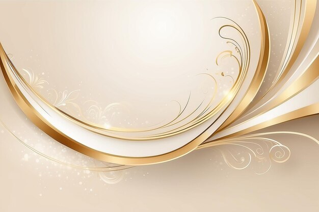 Fondo de color crema de lujo con elementos de línea dorada y decoración de efecto de luz curva y bokeh