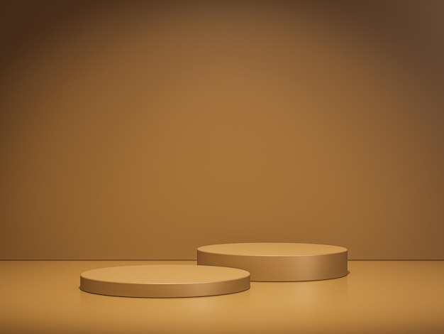 Fondo de color marrón Maqueta de imagen de renderización 3D espacio bronceado podio de cilindro en el centro de atención