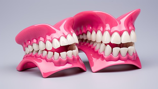 Fondo de color sólido de prótesis dentales personalizadas impresas en 3D