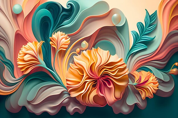 Fondo de color vintage abstracto con flores en estilo de arte fluido AI generado