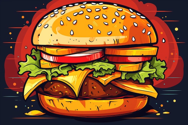 Fondo coloreado con hamburguesa en estilo retro