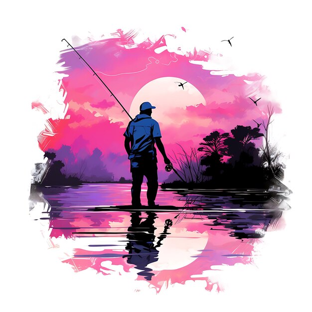 Foto el fondo de la colorida ilustración de la pesca