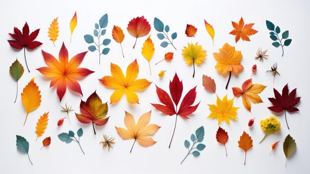 Foto fondo de coloridas flores silvestres caen hojas en un fondo blanco