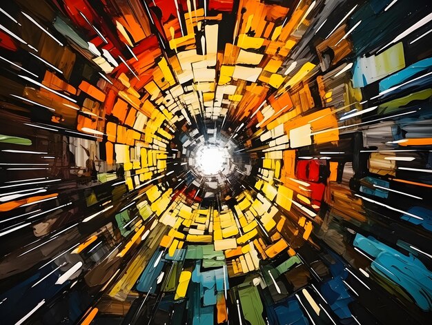Fondo colorido abstracto con círculos concéntricos que representan formas geométricas caóticas