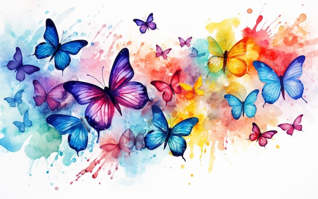 Foto fondo colorido acuarela con mariposas