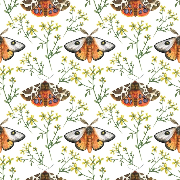 Fondo colorido brillante con flores y mariposas Patrón de acuarela transparente con mariposa