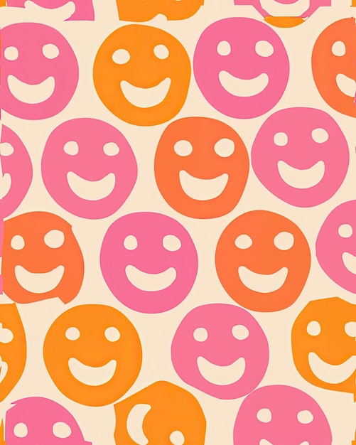 un fondo colorido con un círculo rosa y naranja con la cara sonriente en él